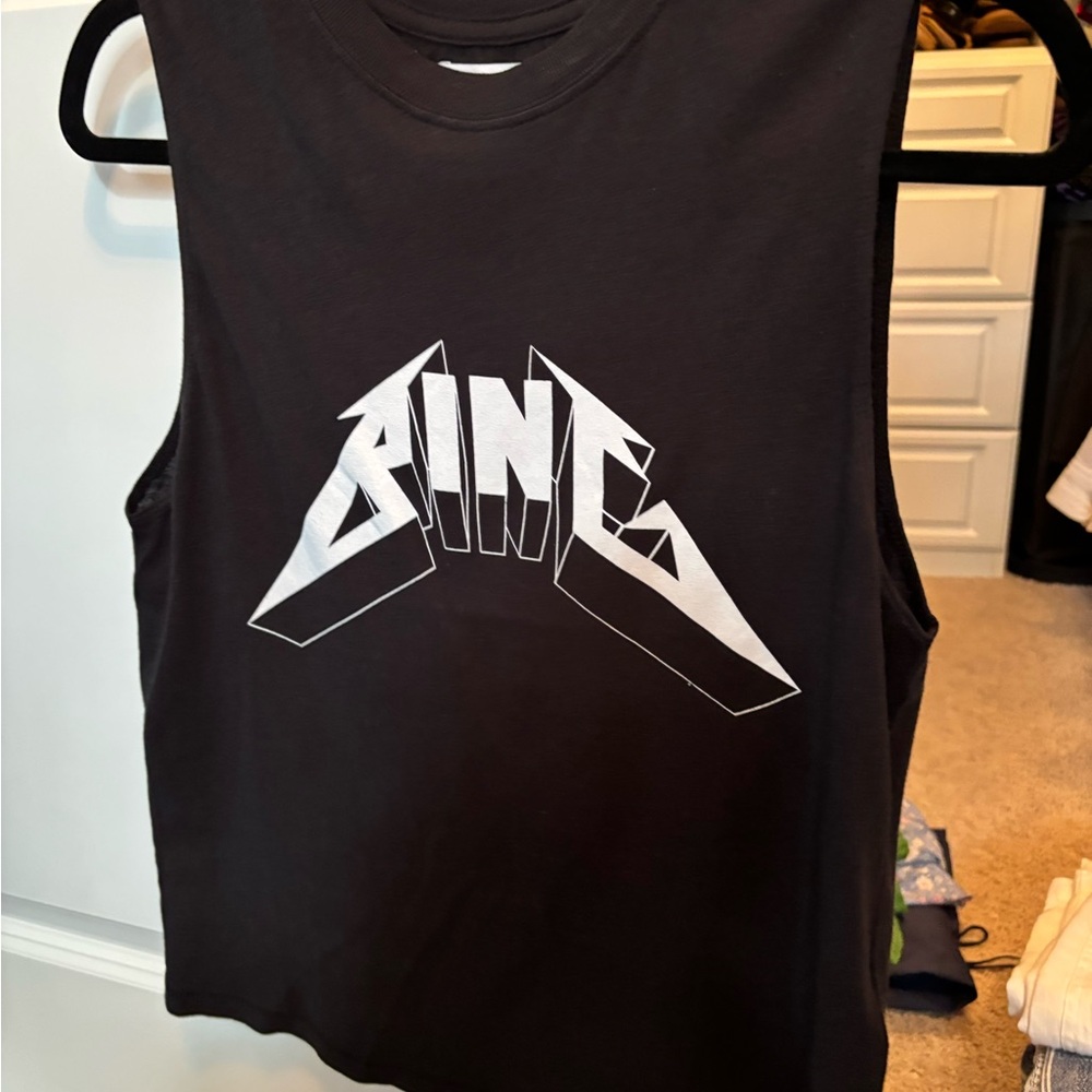 Anine Bing Black Tank Top with White Graphic